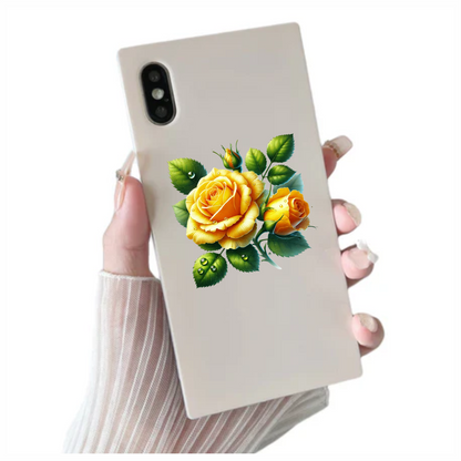Yellow Rose Buds Green Leaves Vinyl Sticker Decal