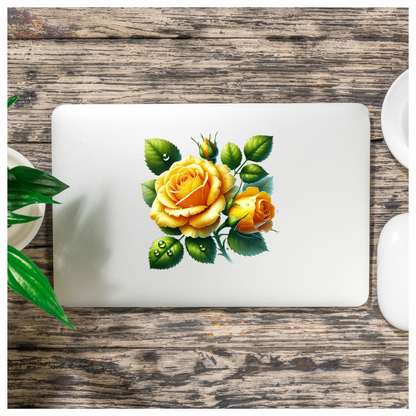 Yellow Rose Buds Green Leaves Vinyl Sticker Decal