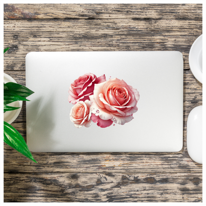 Pink Roses Water Droplets Floral Vinyl Sticker Decal