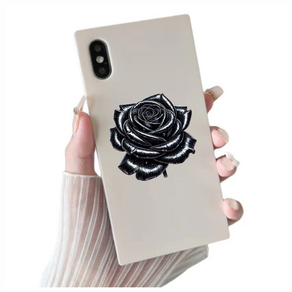 Black Shiny Rose Flower Closeup Vinyl Sticker Decal