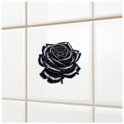 Black Shiny Rose Flower Closeup Vinyl Sticker Decal