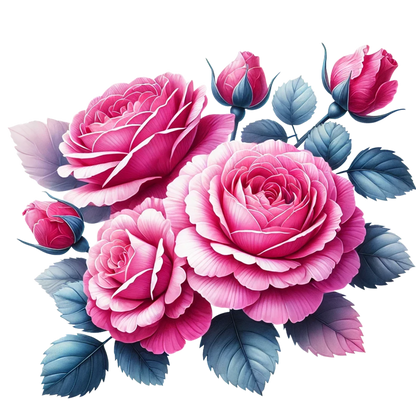 Pink Roses Blue Leaves Floral Vinyl Sticker Decal