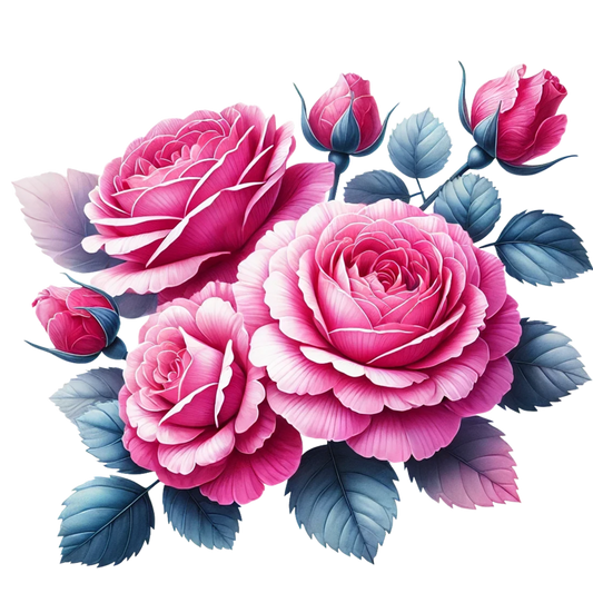 Pink Roses Blue Leaves Floral Vinyl Sticker Decal