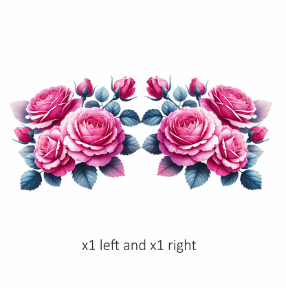 Pink Roses Blue Leaves Floral Vinyl Sticker Decal