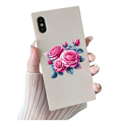 Pink Roses Blue Leaves Floral Vinyl Sticker Decal