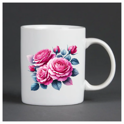 Pink Roses Blue Leaves Floral Vinyl Sticker Decal