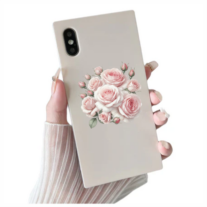 Pink Roses Blooming Flower Cluster Vinyl Sticker Decal