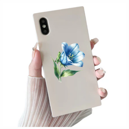 Blue Flower Green Grasshopper Leaf Vinyl Sticker Decal