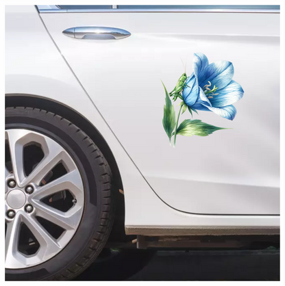 Blue Flower Green Grasshopper Leaf Vinyl Sticker Decal
