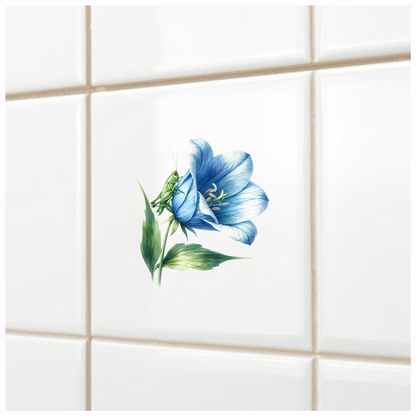 Blue Flower Green Grasshopper Leaf Vinyl Sticker Decal