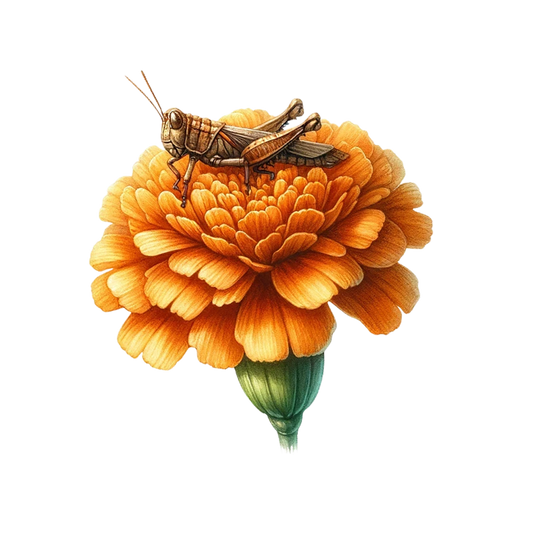 Orange Flower Grasshopper Sitting Top Vinyl Sticker Decal