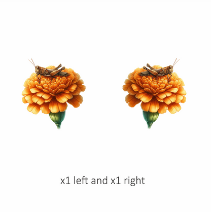 Orange Flower Grasshopper Sitting Top Vinyl Sticker Decal