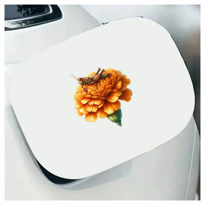Orange Flower Grasshopper Sitting Top Vinyl Sticker Decal
