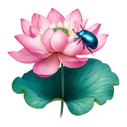 Pink Lotus Leaf Blue Beetle Vinyl Sticker Decal