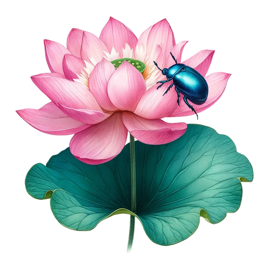 Pink Lotus Leaf Blue Beetle Vinyl Sticker Decal