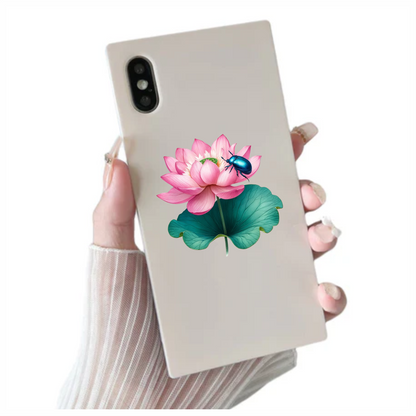 Pink Lotus Leaf Blue Beetle Vinyl Sticker Decal