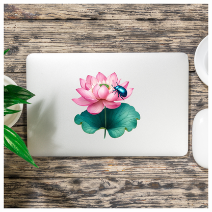 Pink Lotus Leaf Blue Beetle Vinyl Sticker Decal