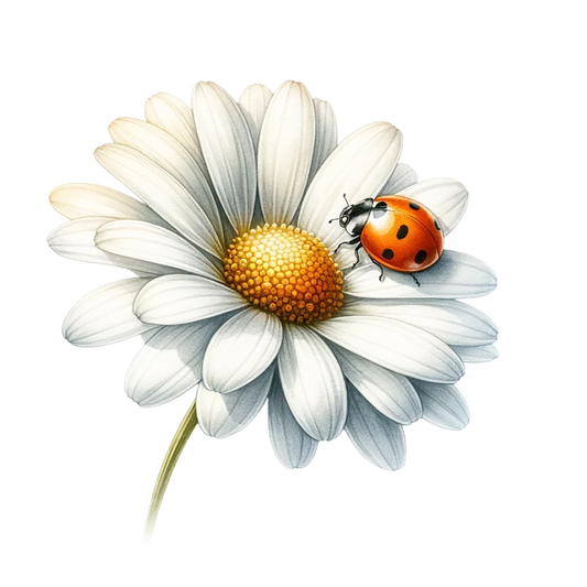 White Daisy Yellow Center Red Ladybug Vinyl Sticker Decal