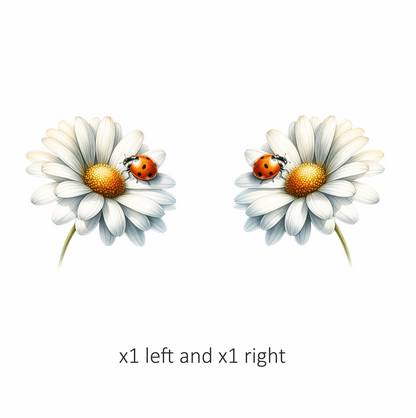 White Daisy Yellow Center Red Ladybug Vinyl Sticker Decal