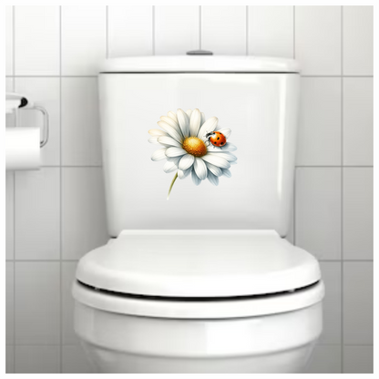 White Daisy Yellow Center Red Ladybug Vinyl Sticker Decal