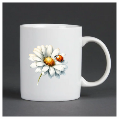 White Daisy Yellow Center Red Ladybug Vinyl Sticker Decal