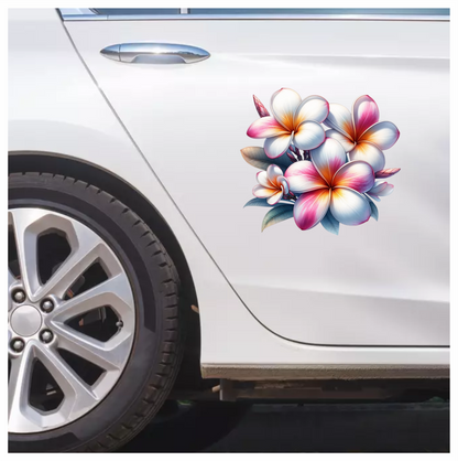 Bunch of Pink & White Plumeria Flowers Vinyl Decal Sticker