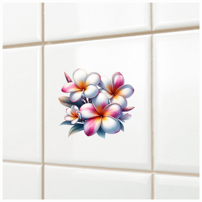 Bunch of Pink & White Plumeria Flowers Vinyl Decal Sticker