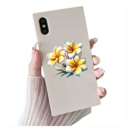 White Yellow Tropical Flowers Cluster Vinyl Sticker Decal