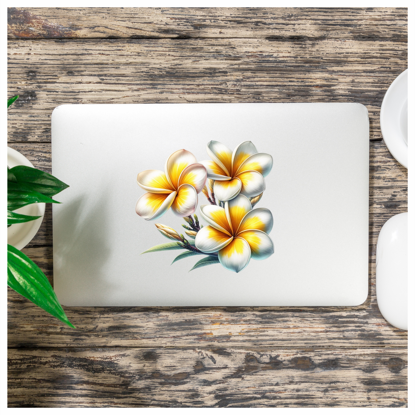 White Yellow Tropical Flowers Cluster Vinyl Sticker Decal