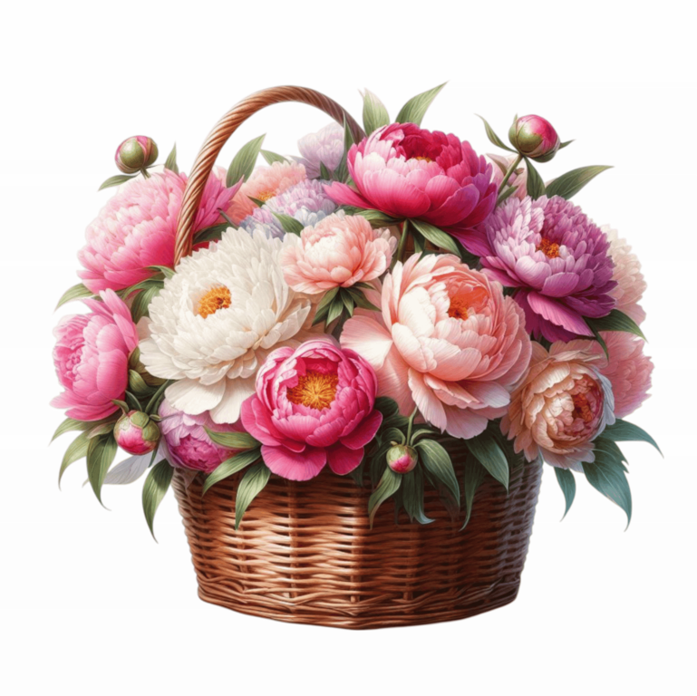 Pink White Basket Flowers Arrangement Vinyl Sticker Decal