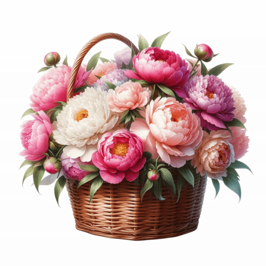 Pink White Basket Flowers Arrangement Vinyl Sticker Decal