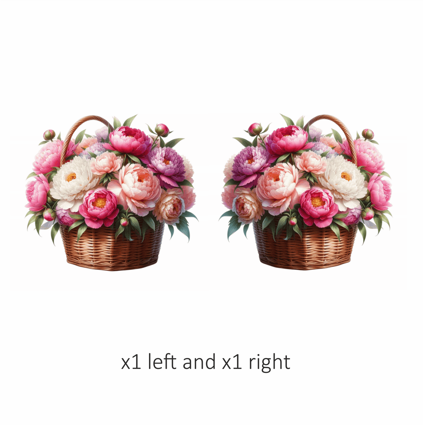 Pink White Basket Flowers Arrangement Vinyl Sticker Decal