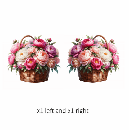 Pink White Basket Flowers Arrangement Vinyl Sticker Decal