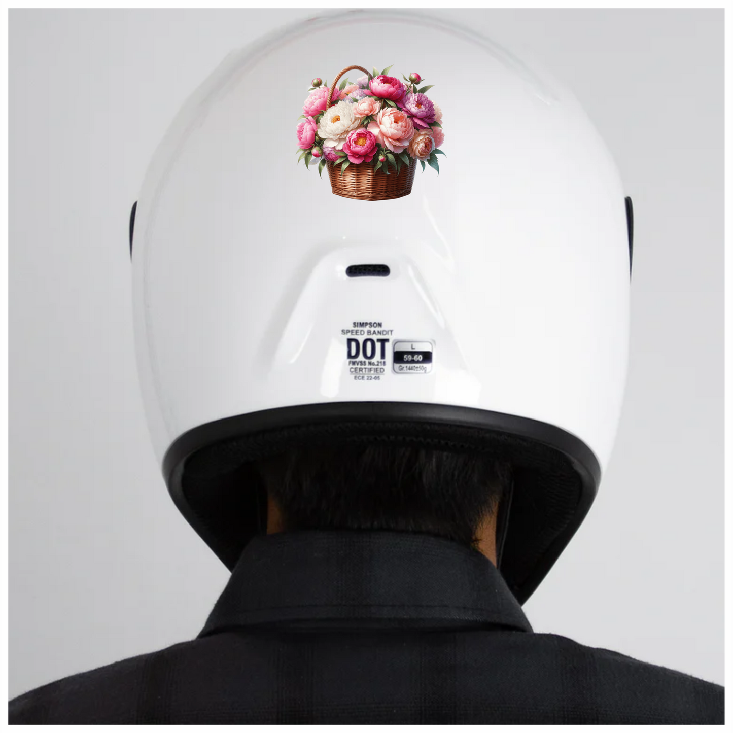 Pink White Basket Flowers Arrangement Vinyl Sticker Decal