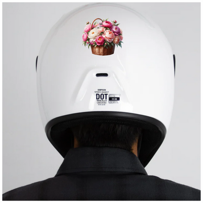 Pink White Basket Flowers Arrangement Vinyl Sticker Decal
