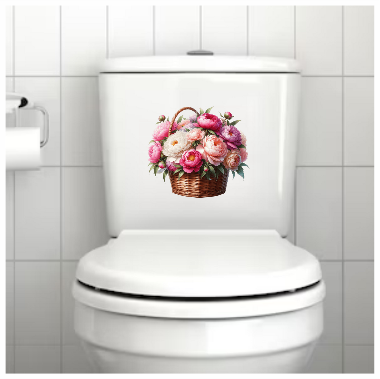 Pink White Basket Flowers Arrangement Vinyl Sticker Decal