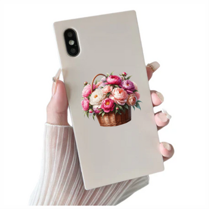 Pink White Basket Flowers Arrangement Vinyl Sticker Decal