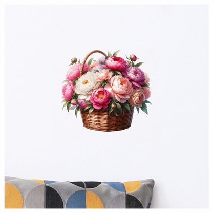 Pink White Basket Flowers Arrangement Vinyl Sticker Decal