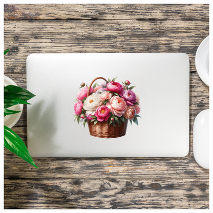 Pink White Basket Flowers Arrangement Vinyl Sticker Decal