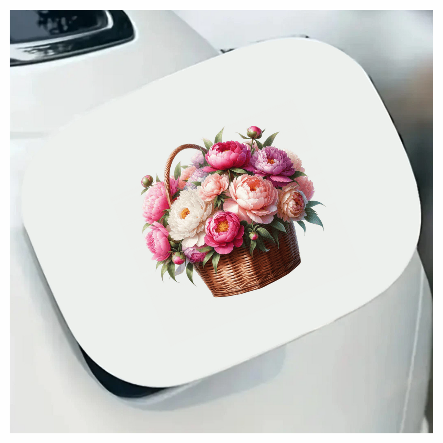 Pink White Basket Flowers Arrangement Vinyl Sticker Decal