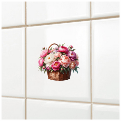 Pink White Basket Flowers Arrangement Vinyl Sticker Decal