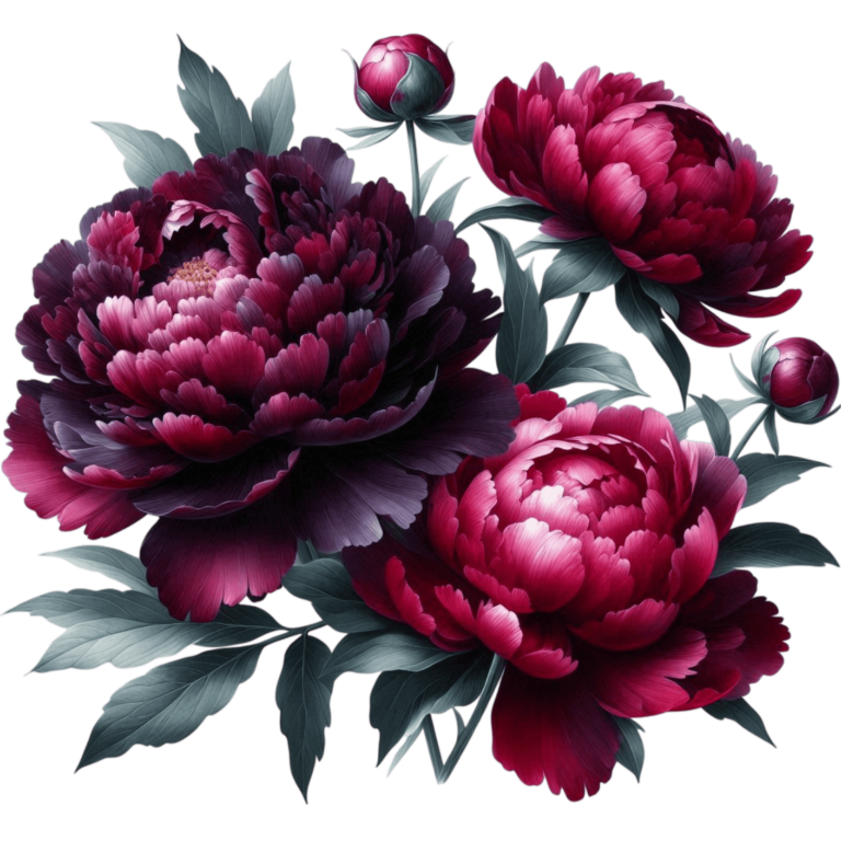 Dark Red Peony Flowers Green Leaves Vinyl Sticker Decal