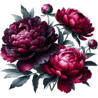 Dark Red Peony Flowers Green Leaves Vinyl Sticker Decal
