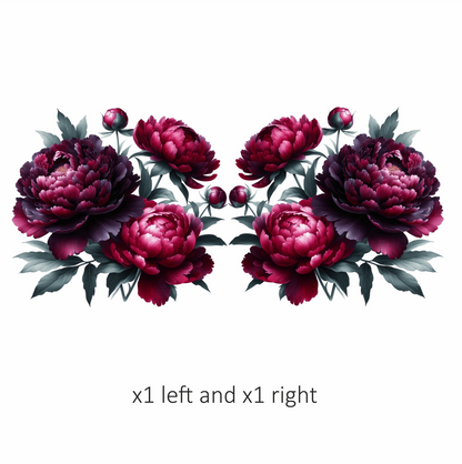 Dark Red Peony Flowers Green Leaves Vinyl Sticker Decal