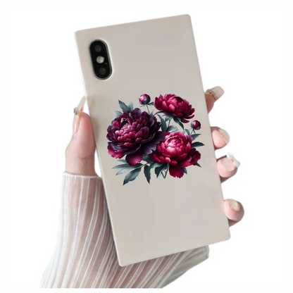 Dark Red Peony Flowers Green Leaves Vinyl Sticker Decal