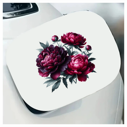 Dark Red Peony Flowers Green Leaves Vinyl Sticker Decal