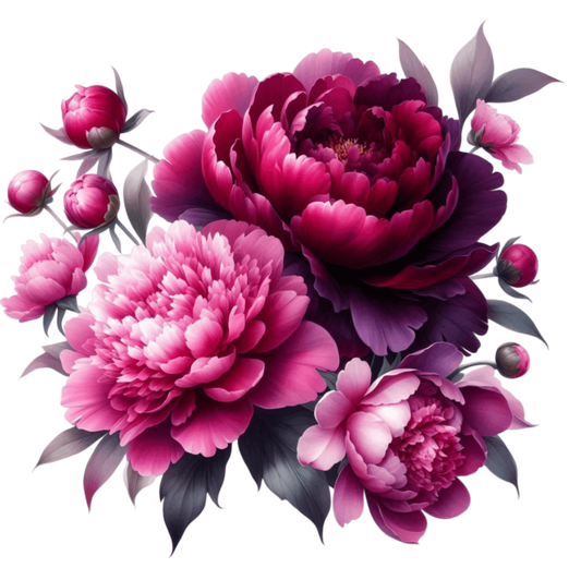 Pink Peony Purple Peony Green Leaves Vinyl Sticker Decal