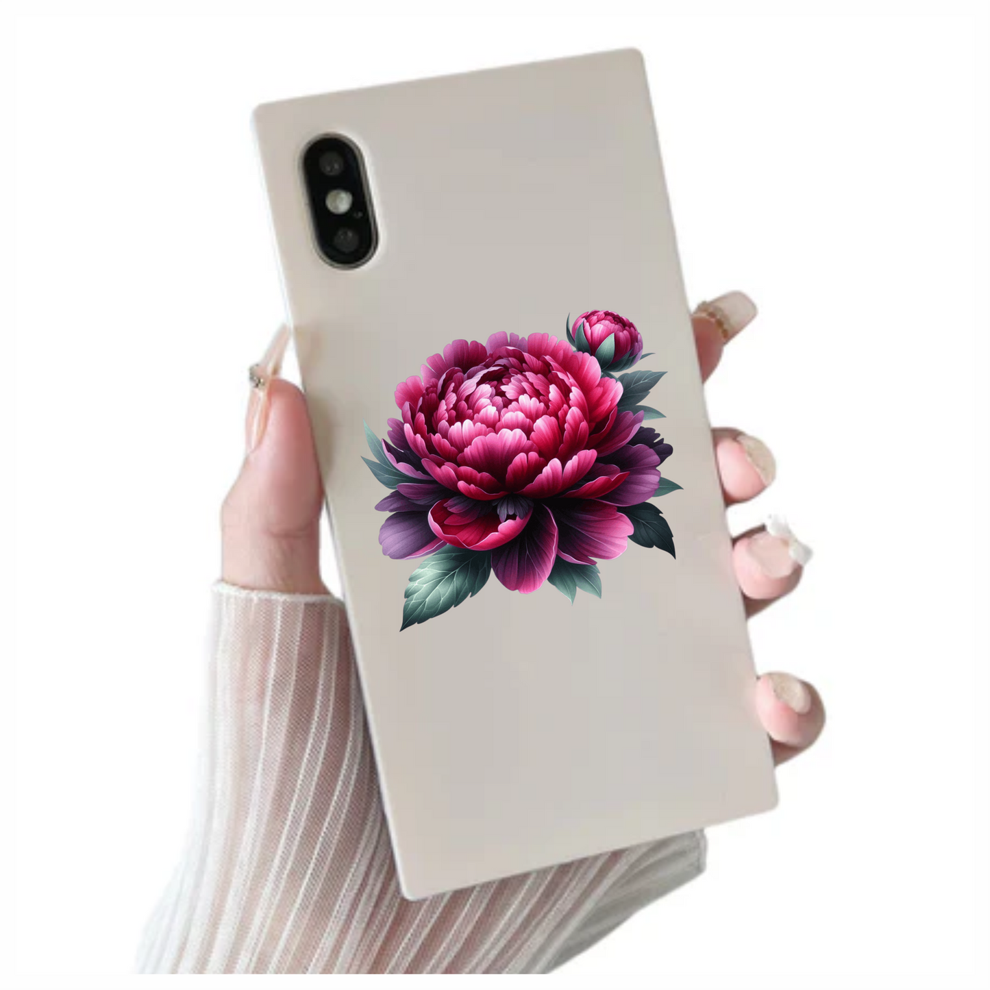 Red Flower Bloom Green Leaves Vinyl Sticker Decal