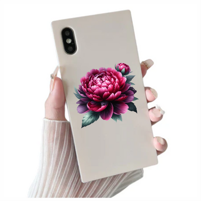 Red Flower Bloom Green Leaves Vinyl Sticker Decal