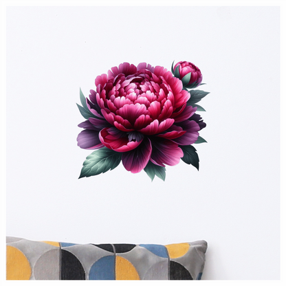 Red Flower Bloom Green Leaves Vinyl Sticker Decal